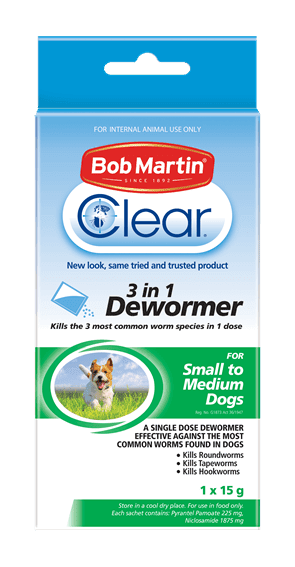 BOB MARTIN CLEAR+ 3-IN-1 DEWORMER SMALL / MEDIUM DOGS 15mg